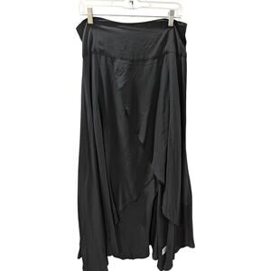 Chicwish Flap Front Black Plus Size 2XL Hi-Lo Maxi Long Skirt
